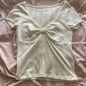 Aeropostale Women's White Cinched Knit Tee